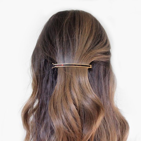 Vintage Hair Barrette Gold Tone Metal Tortoise Inlay Wire Clasp New Old … - Picture 1 of 7